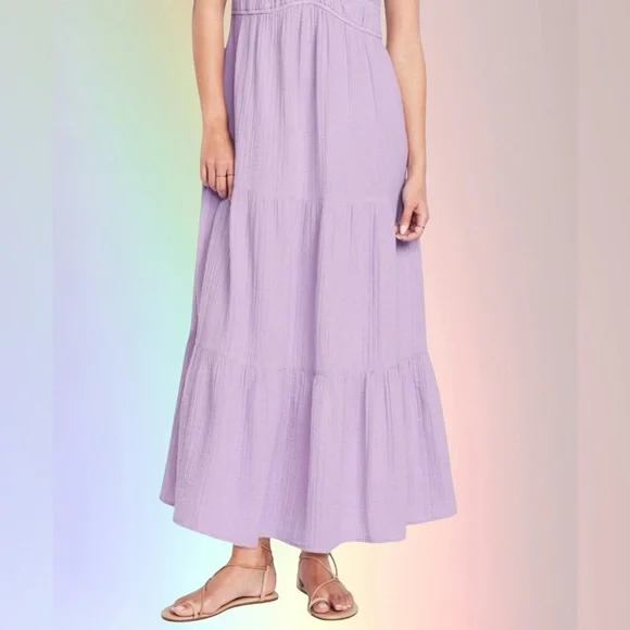 NWTS💓GAP OLD NAVY LG💓LILAC PURPLE TIERED MAXI DRESS ADJUSTABLE STRAPS W POCKETS - Picture 6 of 12